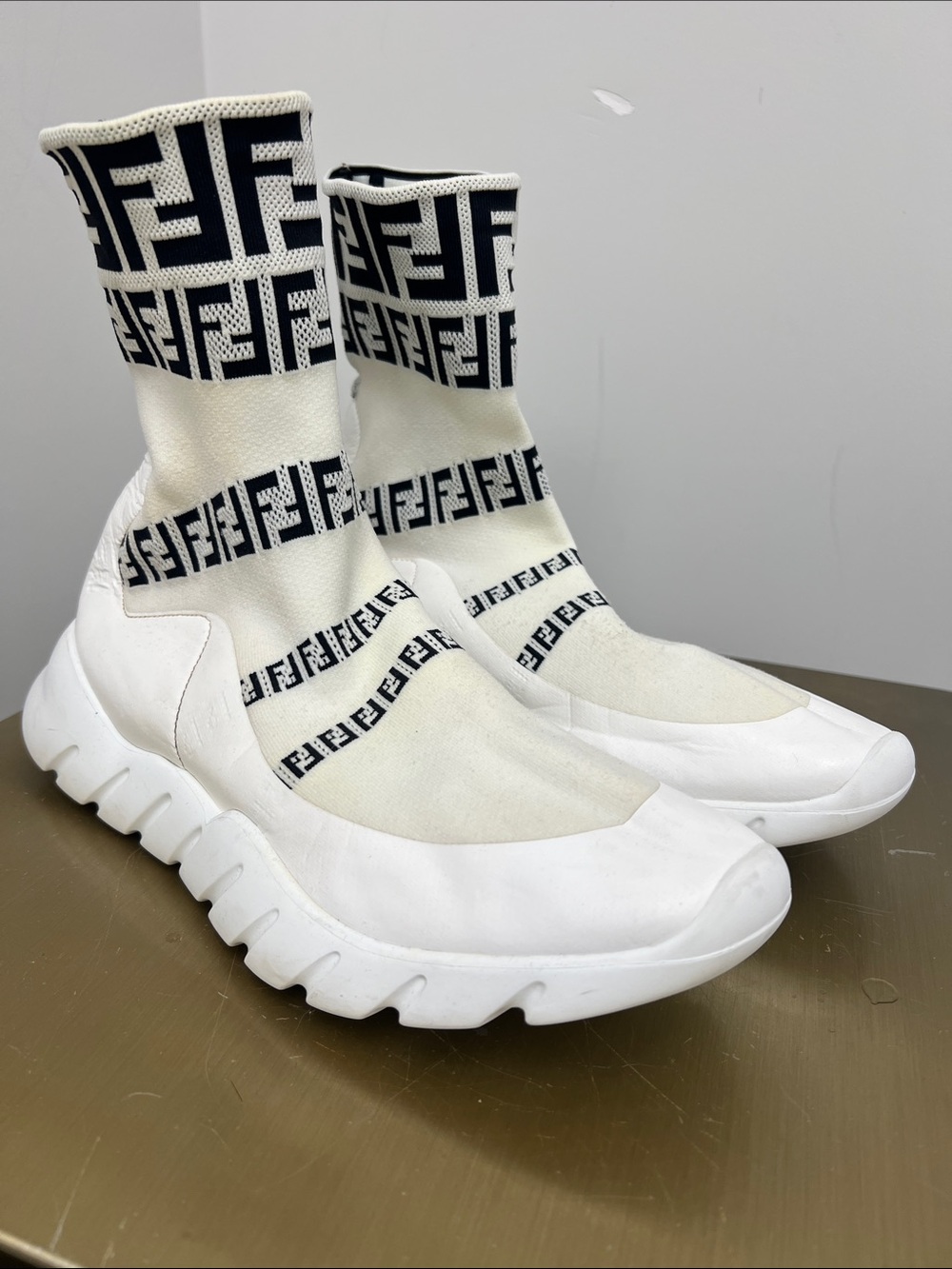 Fendi Black and White Logo Knit Sock Sneakers